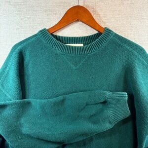 Vintage Eddie Bauer Mens Forest Green 100% Cotton Crewneck Sweater LG 12994
